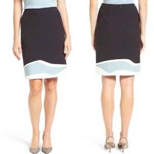 NWT Hugo Boss VIDINA Pencil Skirt Black White Blue Colorblock Size 4 New $248